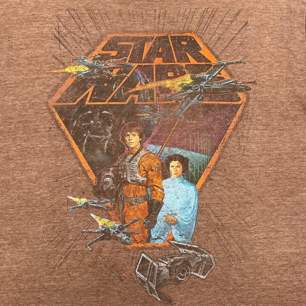 Star Wars T Shirt Mens M Brown Luke Leia Graphic Tee Short Sleeve Cotton Blend - Picture 4 of 8